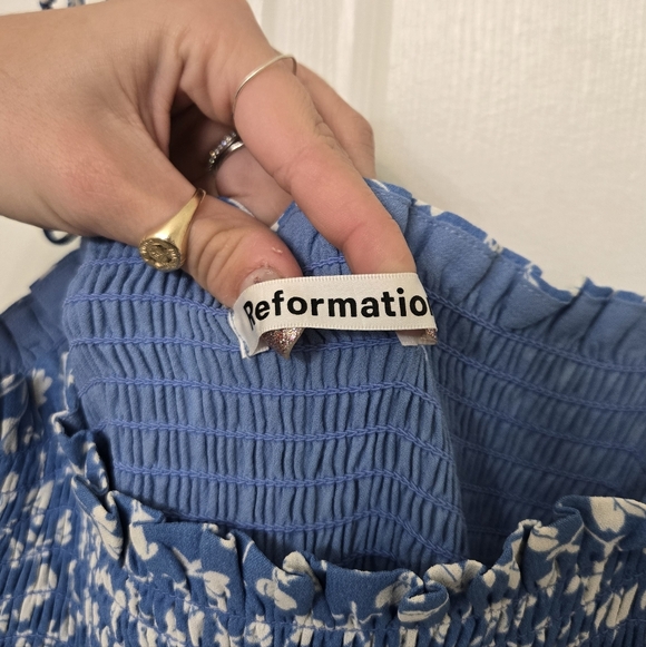 Reformation Nira Smock Dress Strapless Midi Maxi Blue Floral XS - Picture 12 of 12